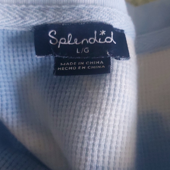 Splendid Tie Dye Thermal Top Size L Blue Crew Neck Long Sleeve Waffle Knit Shirt - Picture 3 of 9